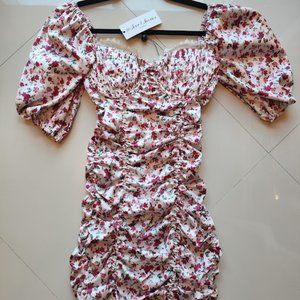 FOR LOVE & LEMONS Melrose Satin Smocked Bodice Floral Mini Dress Size XS NWT